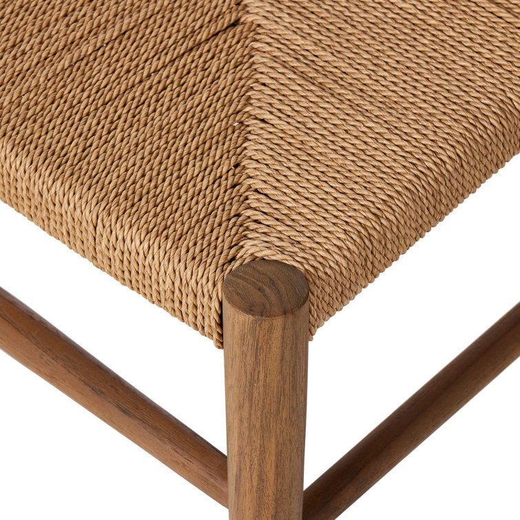 Teak and Woven Beige Armless Outdoor Dining Chair