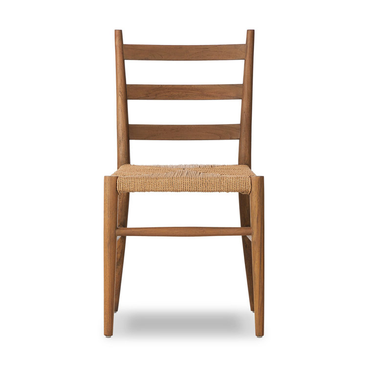 Teak and Woven Beige Armless Outdoor Dining Chair