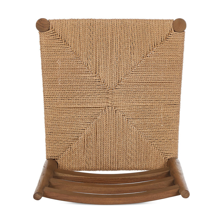 Teak and Woven Beige Armless Outdoor Dining Chair