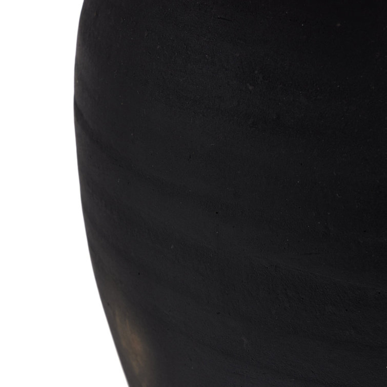 Black Terra Cotta Table Lamp with Linen Shade