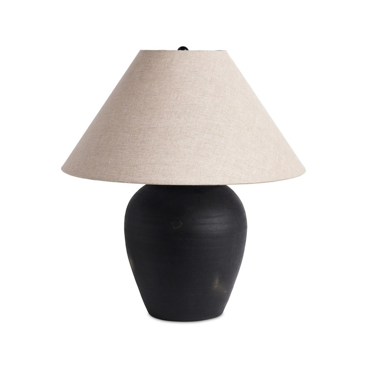 Black Terra Cotta Table Lamp with Linen Shade