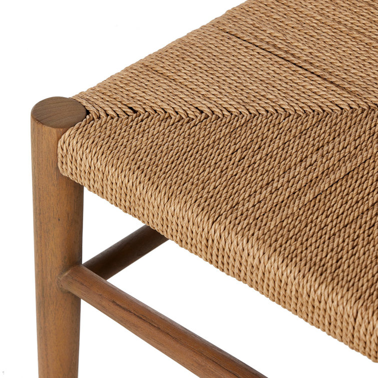 Teak and Woven Beige Armless Outdoor Dining Chair