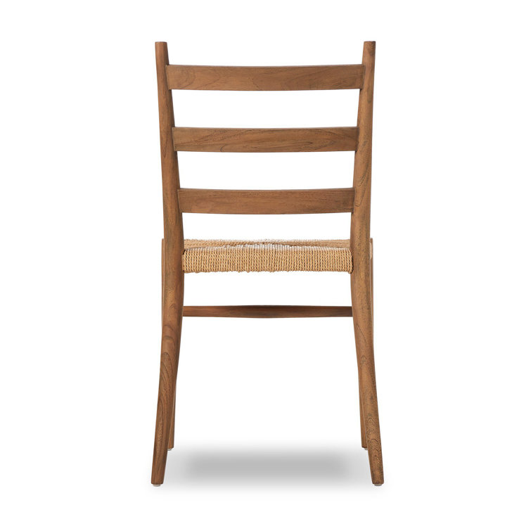 Teak and Woven Beige Armless Outdoor Dining Chair