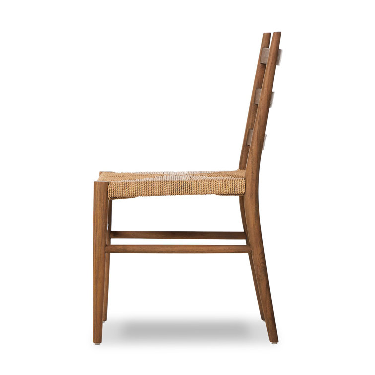 Teak and Woven Beige Armless Outdoor Dining Chair