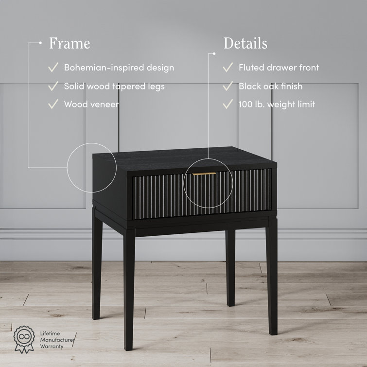 Jasper Black Wood Fluted 2-Drawer Nightstand Set
