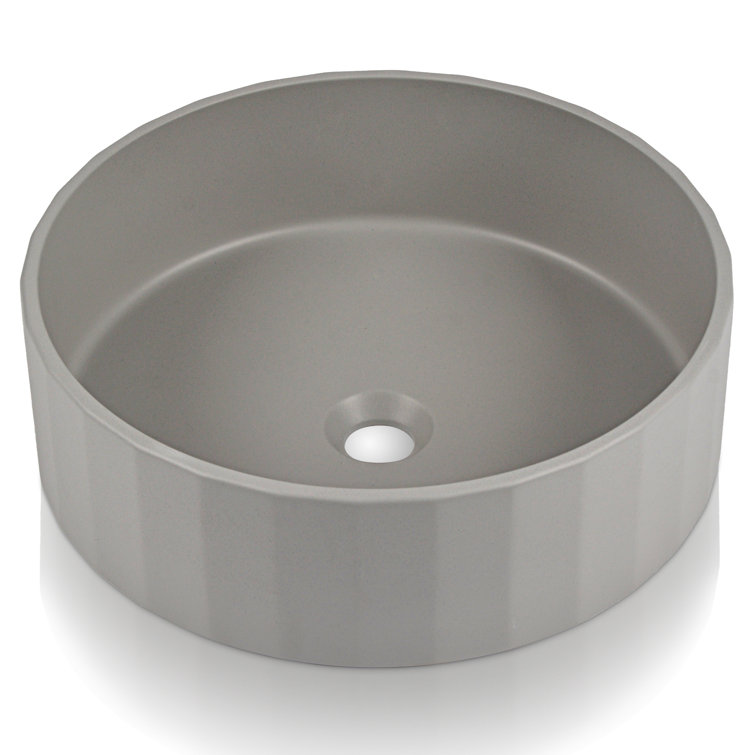 17" Round Light Gray Concrete Above-Counter Bathroom Vessel Sink