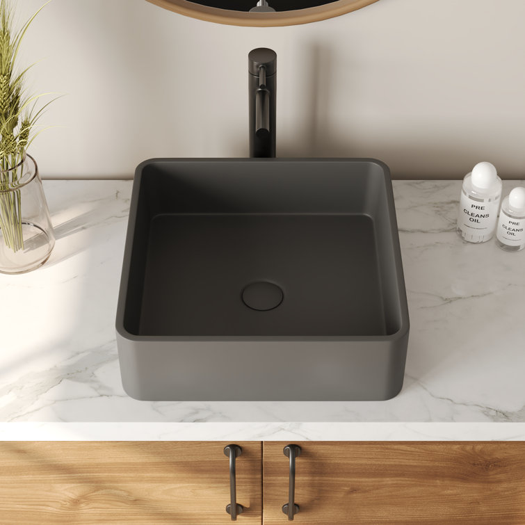 Black Square Concrete Above-Counter Vessel Bathroom Sink