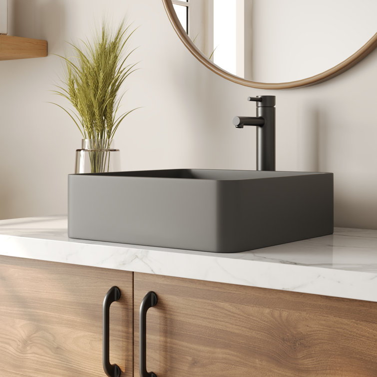 Black Square Concrete Above-Counter Vessel Bathroom Sink