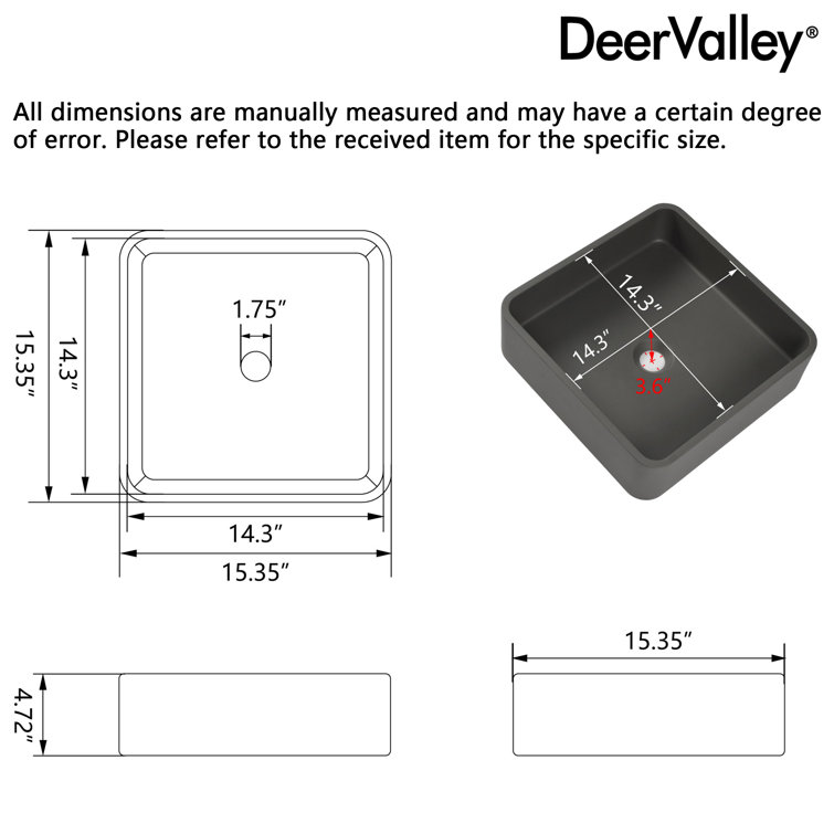 Black Square Concrete Above-Counter Vessel Bathroom Sink