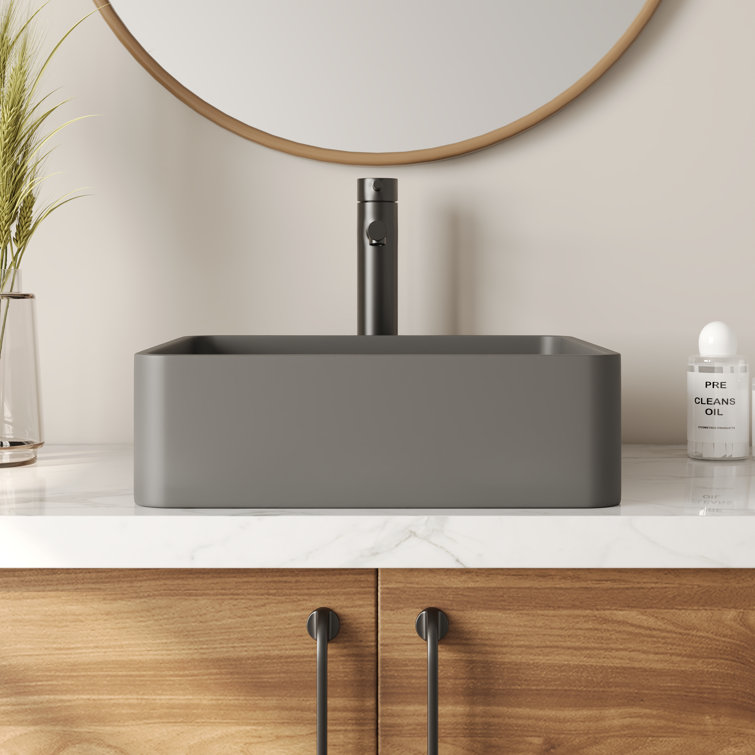 Black Square Concrete Above-Counter Vessel Bathroom Sink