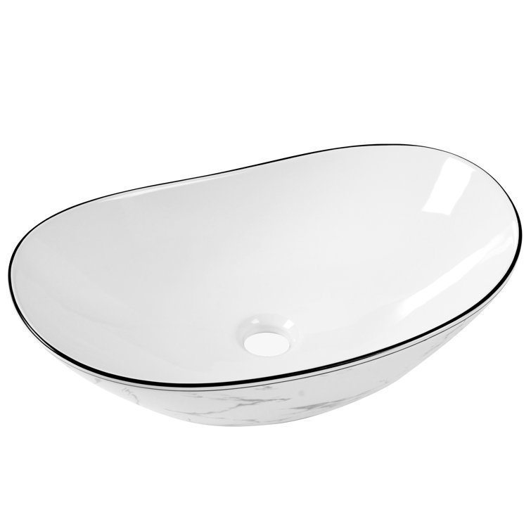 DeerValley 20" White Ceramic Oval Vessel Bathroom Sink