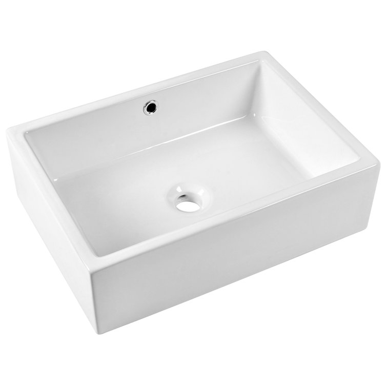 DeerValley 20" White Ceramic Rectangular Vessel Sink with Overflow