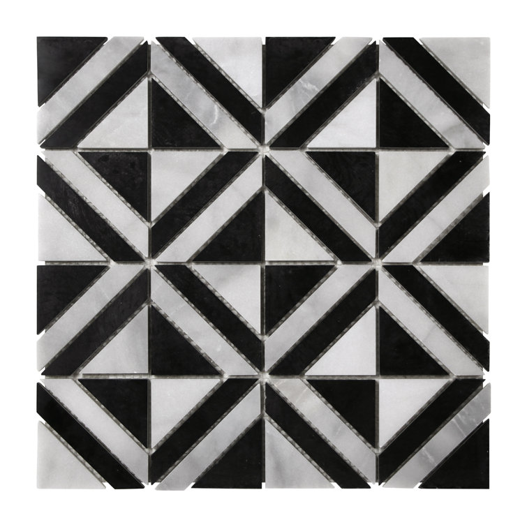 12" x 12" Black and White Polished Marble Mosaic Tile