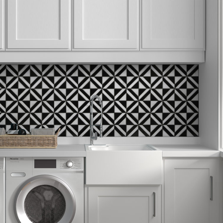 12" x 12" Black and White Polished Marble Mosaic Tile