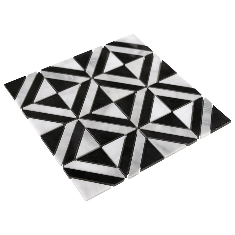12" x 12" Black and White Polished Marble Mosaic Tile