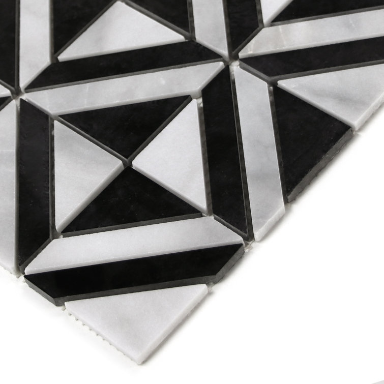12" x 12" Black and White Polished Marble Mosaic Tile