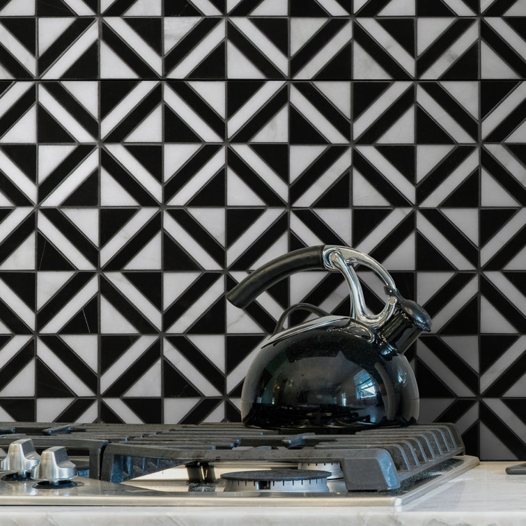 12" x 12" Black and White Polished Marble Mosaic Tile