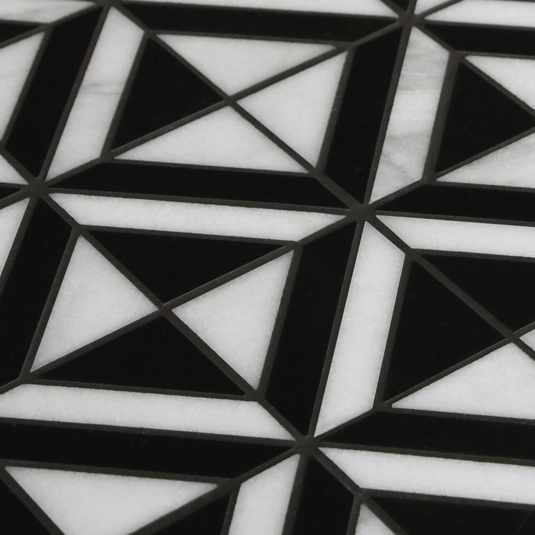 12" x 12" Black and White Polished Marble Mosaic Tile