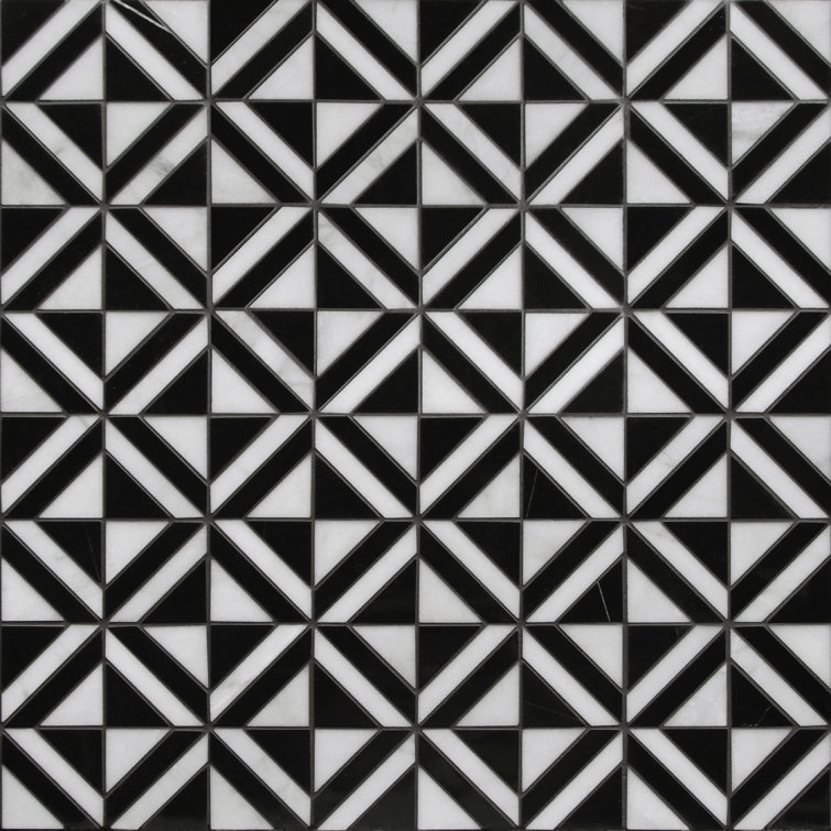 12" x 12" Black and White Polished Marble Mosaic Tile