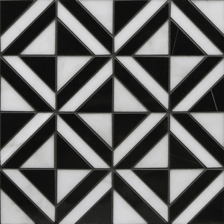 12" x 12" Black and White Polished Marble Mosaic Tile