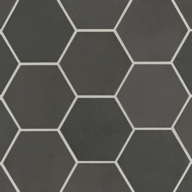 Celine Black Matte Porcelain Hexagonal Outdoor Tile