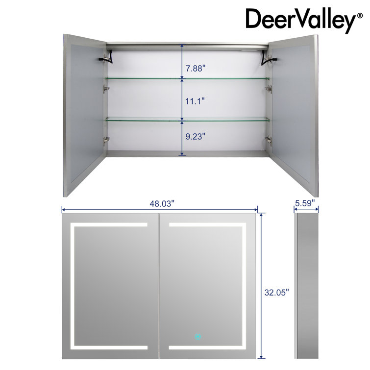 48'' Wide White LED Wall Mounted Medicine Cabinet with Mirror