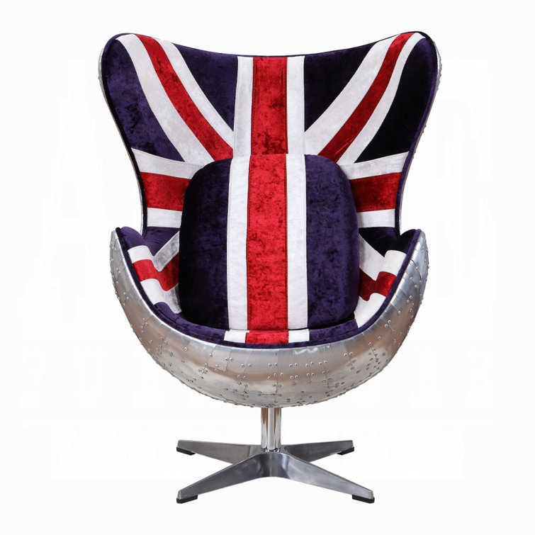Brancaster Vintage England Flag Pattern Swivel Accent Chair in Aluminum