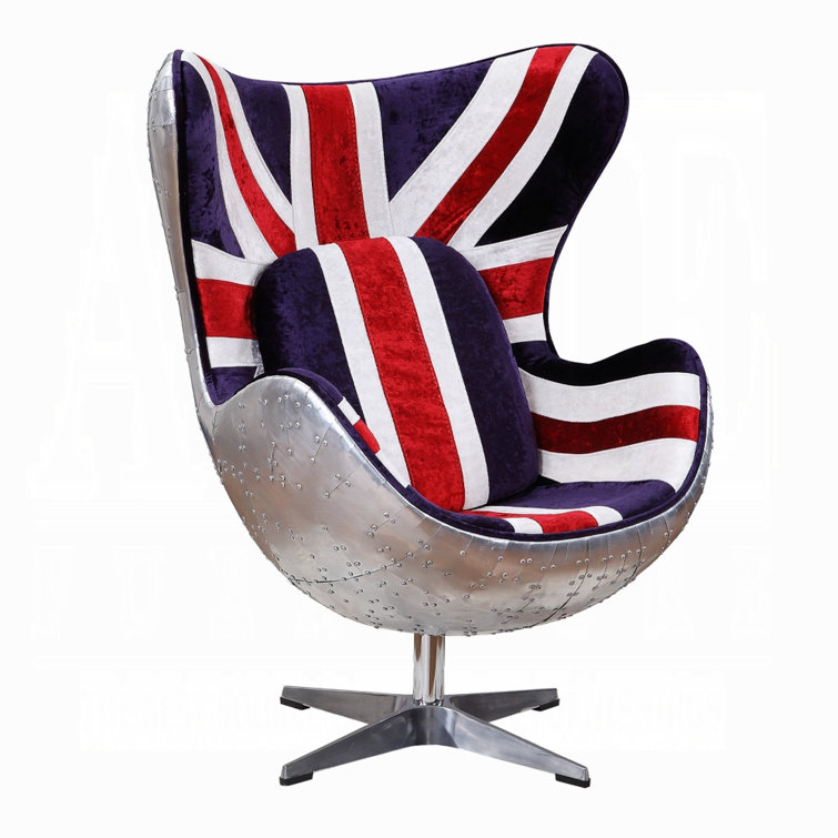 Brancaster Vintage England Flag Pattern Swivel Accent Chair in Aluminum