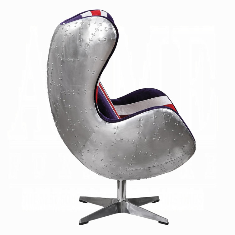 Brancaster Vintage England Flag Pattern Swivel Accent Chair in Aluminum