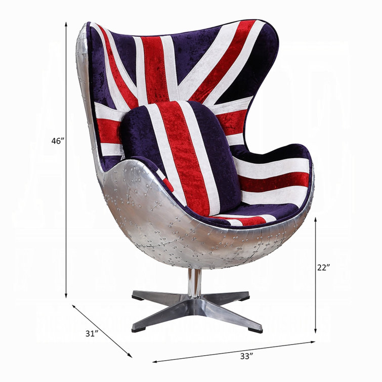 Brancaster Vintage England Flag Pattern Swivel Accent Chair in Aluminum