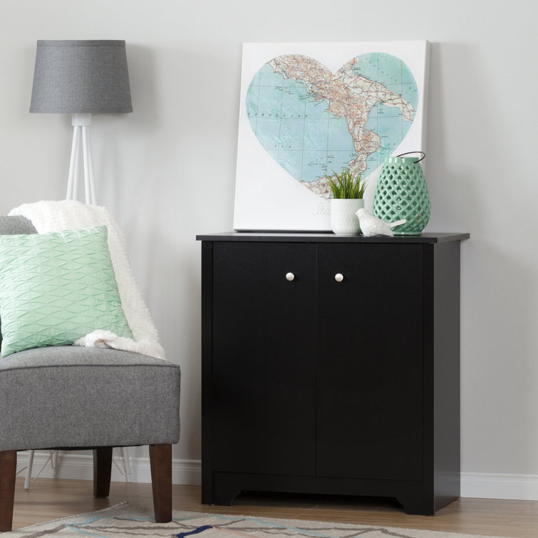 Pure Black Compact 2-Door Storage Cabinet with Adjustable Shelves
