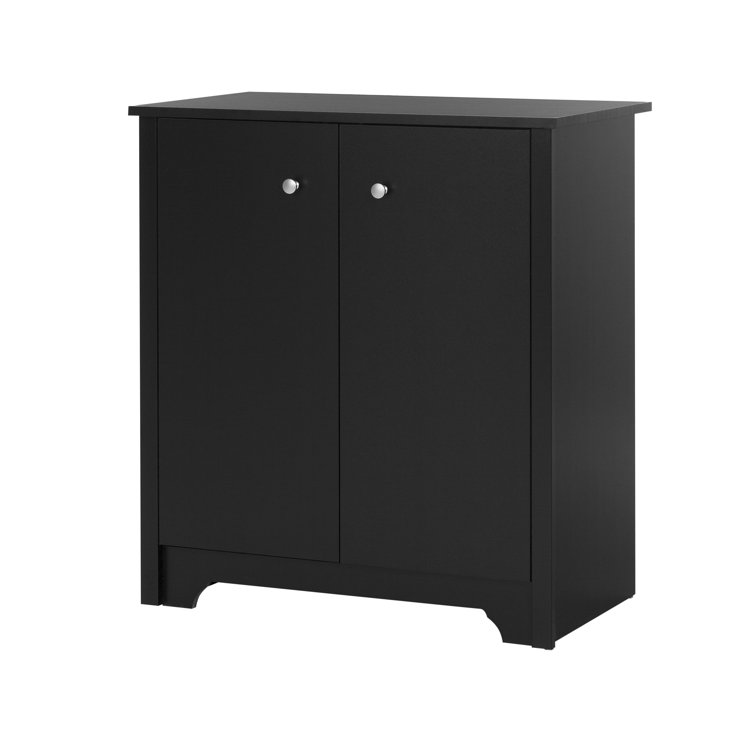 Pure Black Compact 2-Door Storage Cabinet with Adjustable Shelves