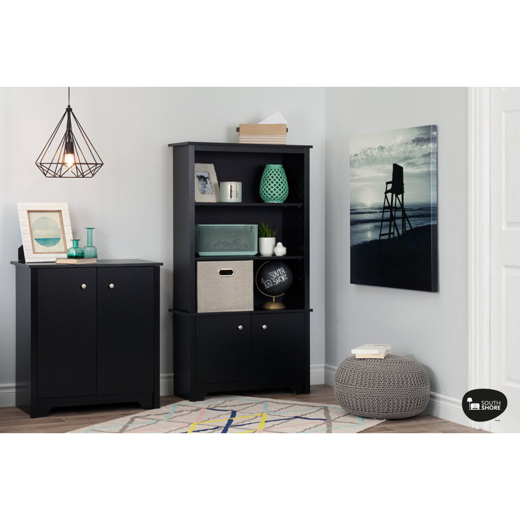 Pure Black Compact 2-Door Storage Cabinet with Adjustable Shelves