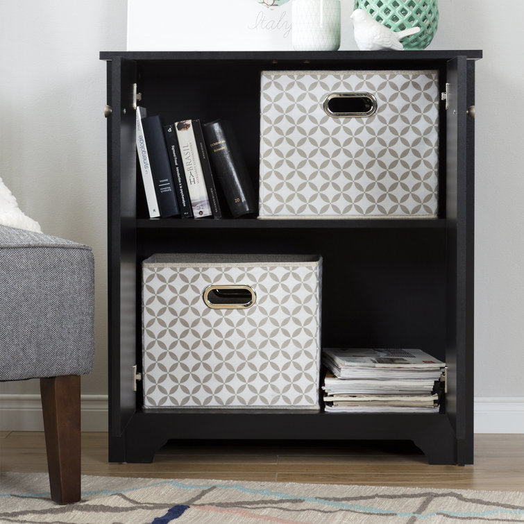 Pure Black Compact 2-Door Storage Cabinet with Adjustable Shelves