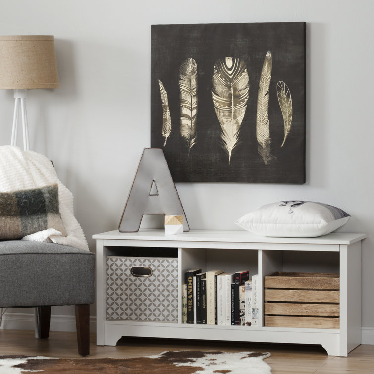 Pure White Particleboard Bedroom Storage Bench with Cubbies