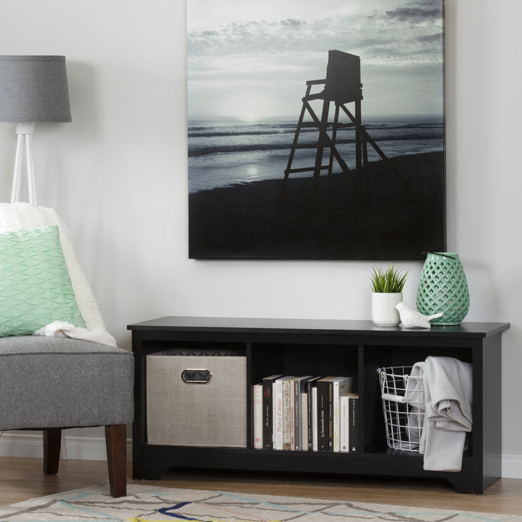 Vito Transitional Pure Black Storage Bench with Cubby Spaces