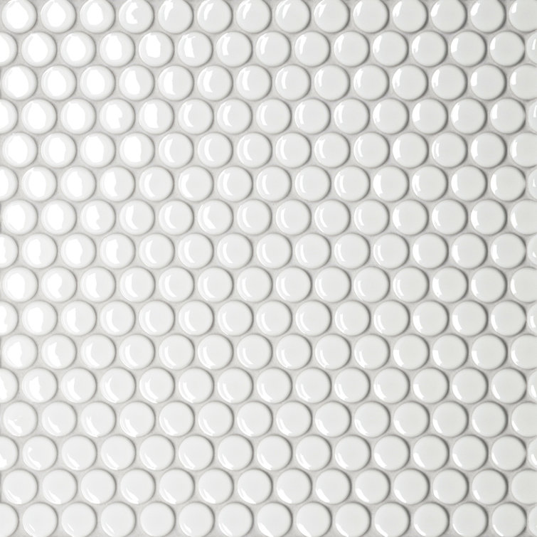 White Circular Glossy Porcelain Mosaic Wall Tile