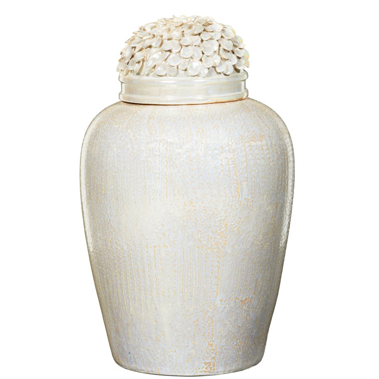 Ivory Ceramic Decorative Jar with Petal Lid