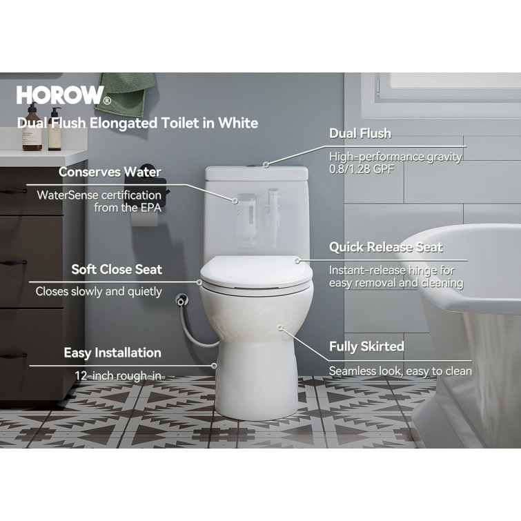Greta White Vitreous China Dual-Flush Elongated Toilet