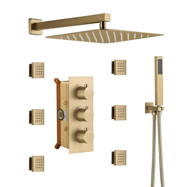 Brushed Gold Stainless Steel Dual Shower System with Handheld