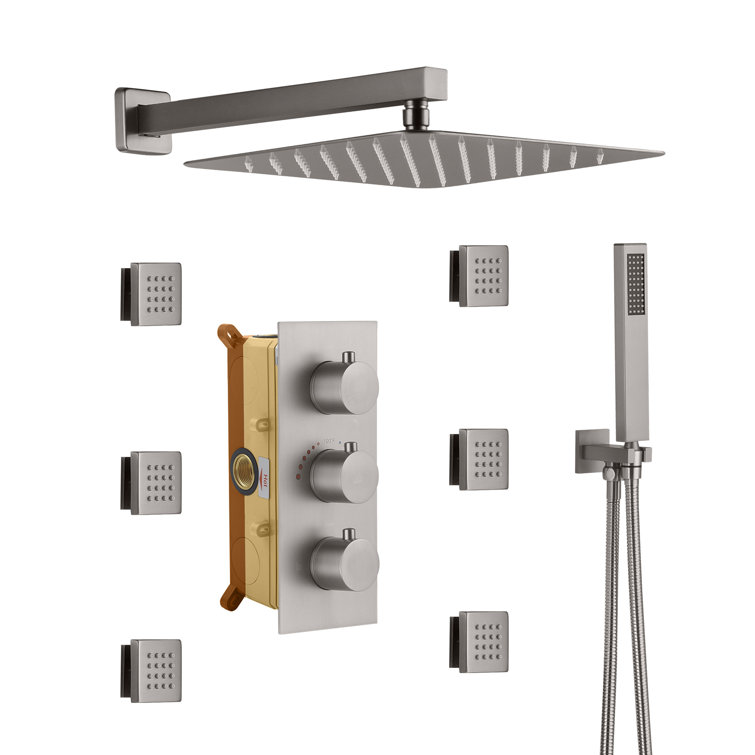 Large Brushed Nickel Dual Square Wall Mounted Shower System