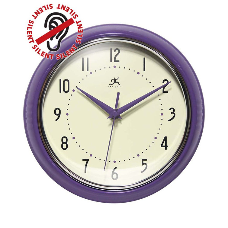 Small Purple Metal Round Wall Clock with Glass Cover