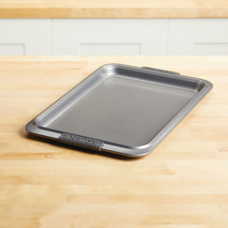 Silver Nonstick Carbon Steel Cookie Sheet with Rubberized Grips