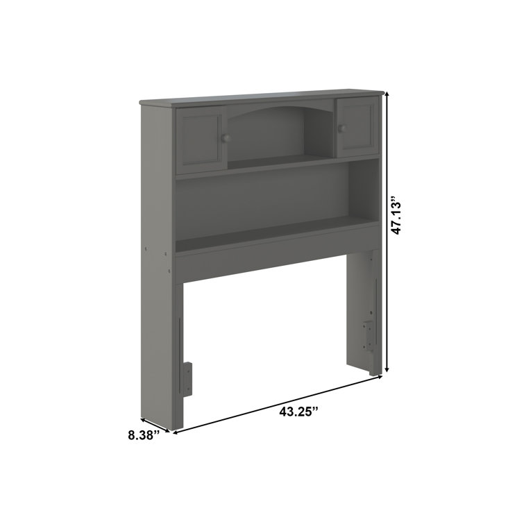 Gray Twin Wood Bookcase Headboard with Storage