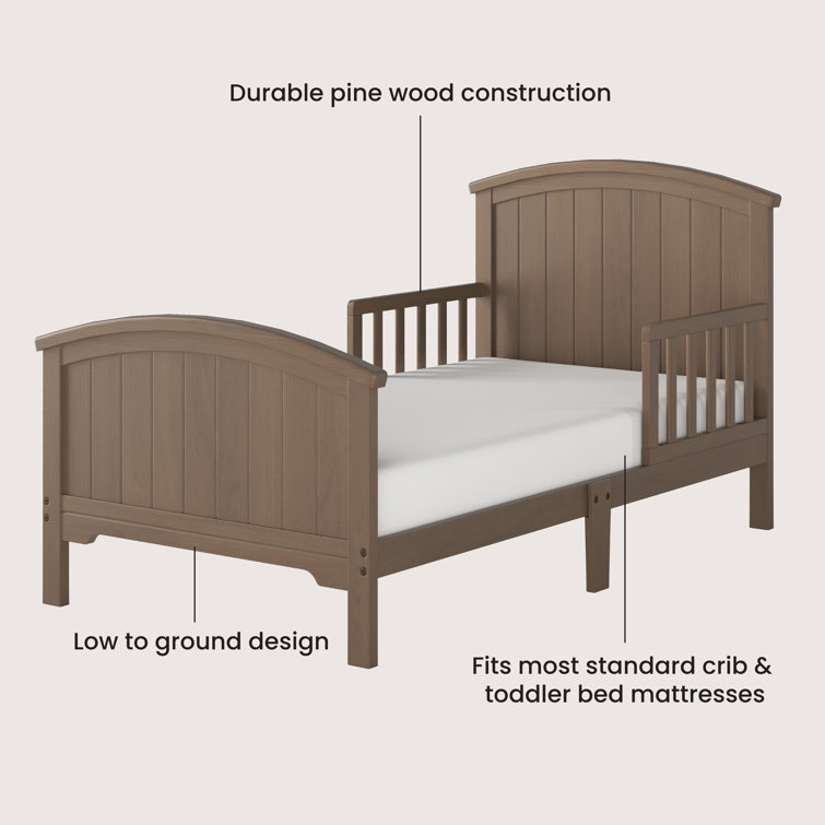 Dusty Heather Pine Toddler Bed with Guard Rails and Headboard
