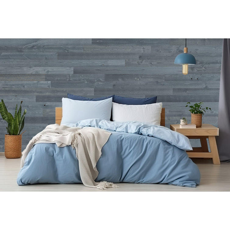 Fog Lake Blue Gray Reclaimed Wood Peel and Stick Wall Planks