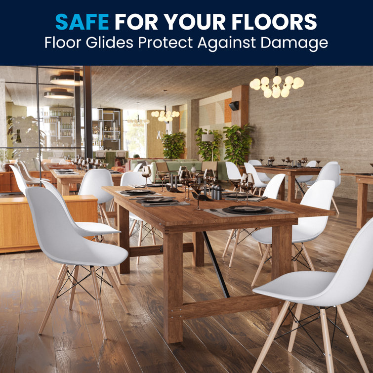 Elon Series 2-Pack White Plastic Side Chair with Wooden Legs