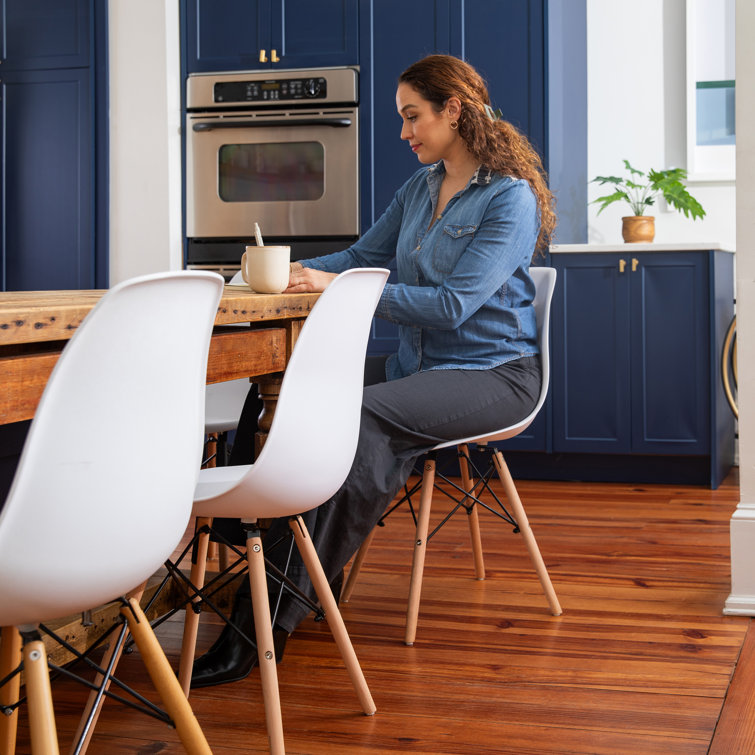 Elon Series 2-Pack White Plastic Side Chair with Wooden Legs