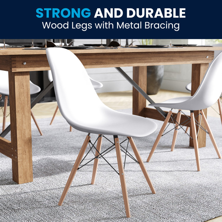 Elon Series 2-Pack White Plastic Side Chair with Wooden Legs