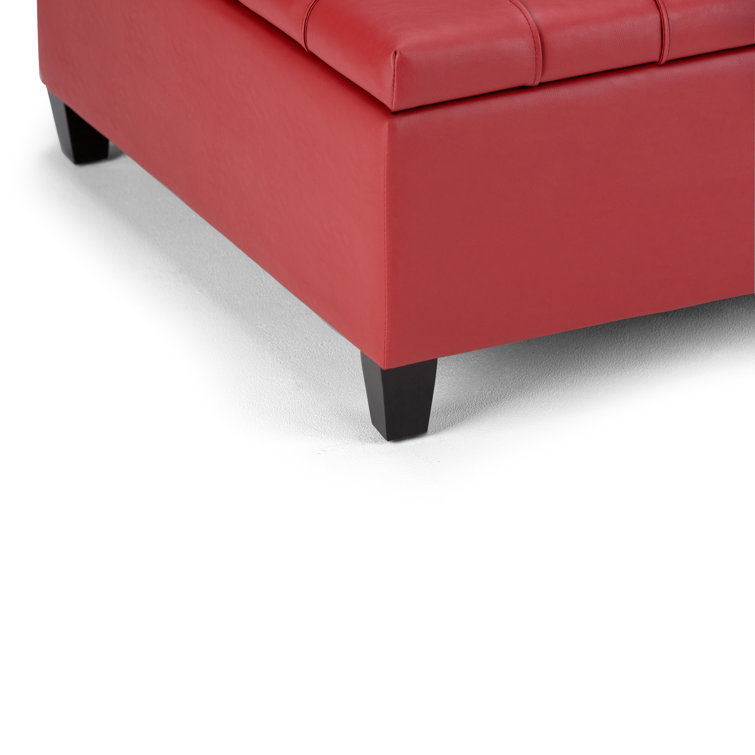 Crimson Red Tufted Faux Leather Cocktail Ottoman